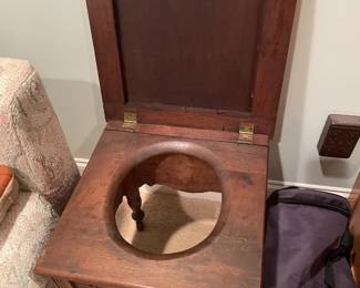 Antique Wooden Chamber Pot W/ Upholstered Seat
