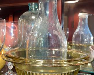 Farmland Dairies Milk Bottle & Yellow Depression Glass Bowl