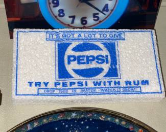 Large Pepsi-Cola Collection W/ Pillows, Hats, Bags, Glasses, Cups, Christmas Decor, Signs, Books, Etc.