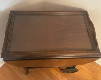 Wooden Tea Cart W/ Lift Up Glass Tray