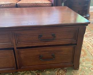 Wooden Coffee Table W/ 2 Drawers Beneath & Lift Up Storage