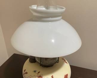 Antique Satin Oil Lamp W/ Milk Glass Shade