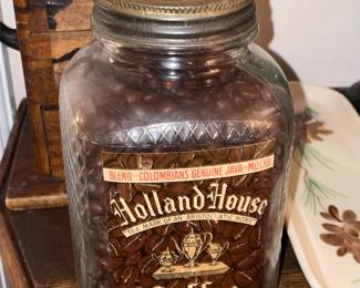 Vintage Holland House Coffee Glass Jar W/ Coffee Beans