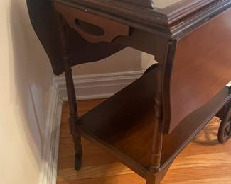 Wooden Tea Cart W/ Lift Up Glass Tray
