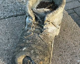 Concrete Shoe W/ Mouse Peeking Out Planter