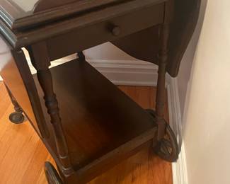 Wooden Tea Cart W/ Lift Up Glass Tray
