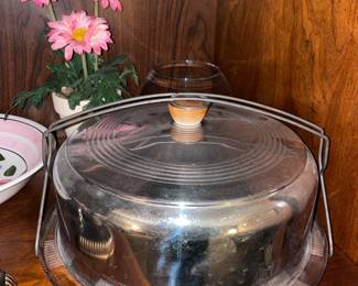 Vintage Tin Cake Dome W/ Glass Bottom