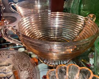 Pink Depression Glass Double Handled Bowl