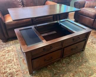 Wooden Coffee Table W/ 2 Drawers Beneath & Lift Up Storage