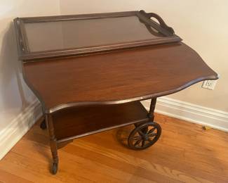 Wooden Tea Cart W/ Lift Up Glass Tray