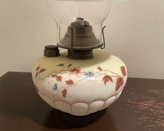 Antique Satin Oil Lamp W/ Milk Glass Shade