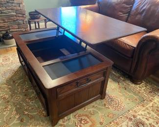 Wooden Coffee Table W/ 2 Drawers Beneath & Lift Up Storage