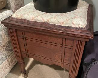 Antique Wooden Chamber Pot W/ Upholstered Seat