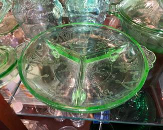 Green Depression Glass Divided Dish (Some Pieces MAY Be Uranium Glass)