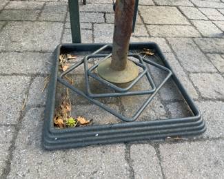 Outdoor Dining Set W/ Glass Top Table, 6 Chairs, Umbrella, & Umbrella Stand