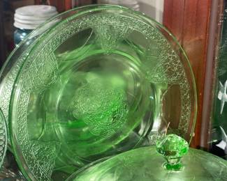 Green Depression Glass Plate (Some Pieces MAY Be Uranium Glass)