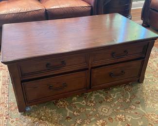 Wooden Coffee Table W/ 2 Drawers Beneath & Lift Up Storage