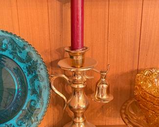 Antique Brass Candlestick Holder W/ Brass Cap & Brass Snuffer
