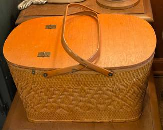 Wooden Wicker Picnic Basket