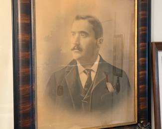 Antique Photo In Tiger Wood Frame