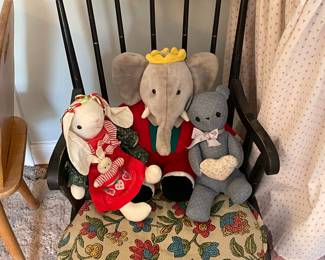 Antique Children's Wooden Rocking Chair W/ Plush