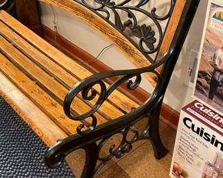 Genuine Wooden Park Bench W/ Cast Iron Arms & Details