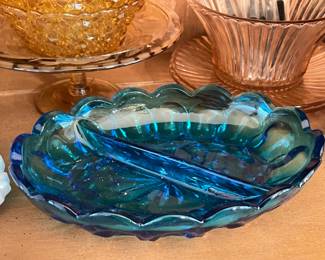 Vintage Blue Glass Divided Dish