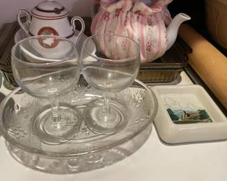 Assorted Kitchen Contents (Bakeware, China, Glassware, Etc.)