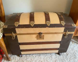 Antique Steamer Trunk On Wheels