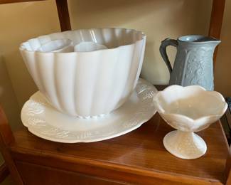 Milk Glass Punch Bowl Set