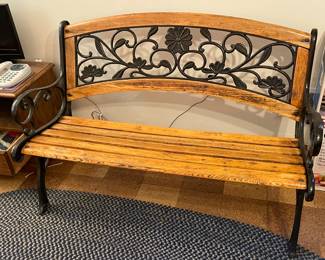Genuine Wooden Park Bench W/ Cast Iron Arms & Details