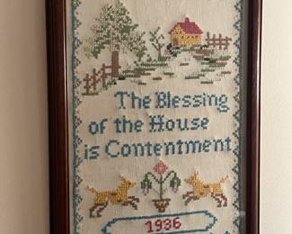 Antique 1936 Framed Embroidered Sampler