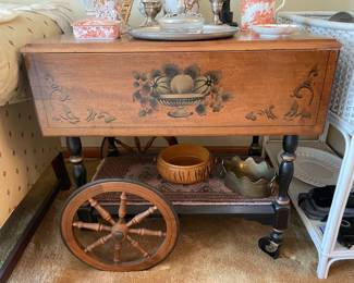 Painted Wooden Tea Cart W/ Drop Down Sides