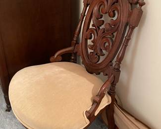 Antique Wooden Chair W/ Velvet Seat