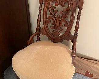 Antique Wooden Chair W/ Velvet Seat