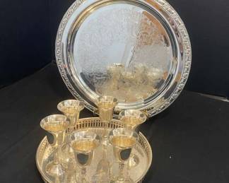 Vintage EPNS Cordial 7pc Set With Oneida Serving Tray