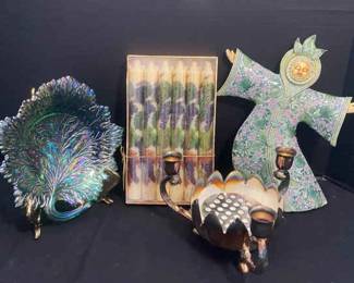 Colorful Candles With Glass Leaf Plate Ceramic Wall Hanging And Candle Stick Holder