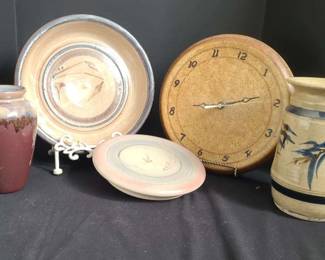 Earth Tone Pottery With Vases And Clock