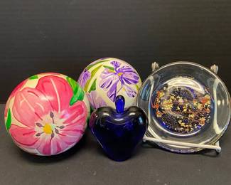 Colbalt Blue Art Glass Decorative Floral Balls