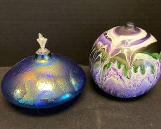 Hand Blown Iridescent Art Glass Oil Lantern Vintage Hand Blown Round Oil Lantern