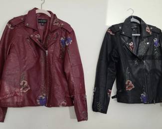 2 Collen Lopez Embroidered Pleather Jackets Size Large