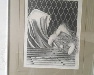 Pen and ink by Salvadoran artist depicting desire for peace during 1979-92 civil war in the Central American country.