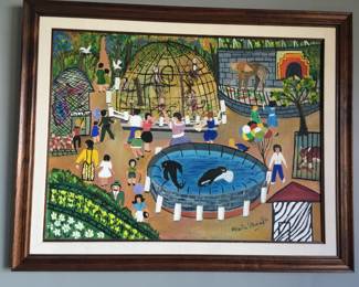 Oil painting of zoo  on the side of Cerro San Cristobal in the middle of Santiago, Chile.