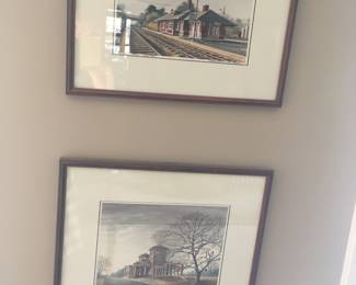 Drawings of KC area scenes in Swope Park and Independence railroad station.