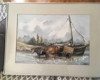 Water color of fishing boat/wheeled cart in the south of Chile.