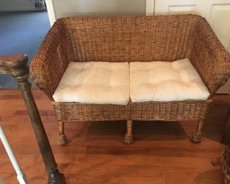 Wicker loveseat with cotton-covered cushions. I bought this from artisans who work along the Pan American Highway in the south of Chile.