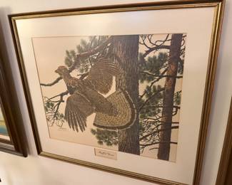 Professionally framed Louis Raymer print entitled "Ruffled Grouse."