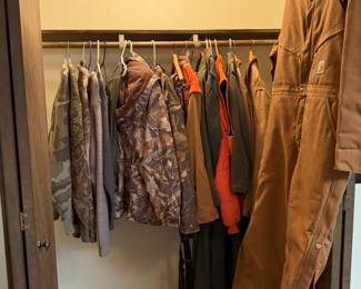 We have a collection of camouflage apparel as well as other cold weather gear. Some still have the tags on them. The sizes are generally large or extra large.