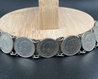 1941 Wilhelmina Koningin Der Nederlanden Silver Coin Bracelet