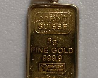 24K Gold Ingot Pendedant Loop Attachment Is 18K Gold 30 Grams